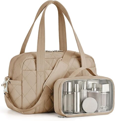 Percover Weekender Bag for Women, Ultra Lightweight Travel Duffle, Carry On Personal Item Overnight Bag with Toiletry Pouch & Compartments, Quilted Gym & Travel Bag, Camel Tan in Kuwait