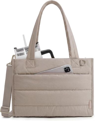 BAGSMART Small Tote Bag for Women, Puffer Quilted Work Tote Bag, Zipper Closure for Work Travel College, Black in Kuwait