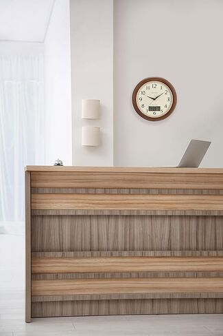 Bulova Clocks C5006 Dual Time 12.5" Atomic Wall Clock – Solid Pine Wood Case, Gold Bezel, Convex Glass, Radio-Controlled Time, LCD Second Time Zone/Temperature Display in Kuwait