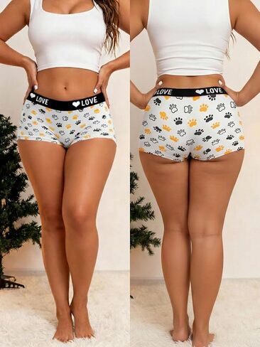 Plus Size Women's Boyshort Underwear Soft Breathable Stretchy Pastel Fruit Print Boxer Brief for Women Lounge Wear in Kuwait