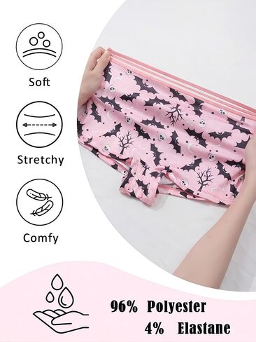 Dircho Women's Gothic Boy Short Panties 4 Pack, Spooky Cute Skull Print Mesh Boxer Briefs for Women in Kuwait