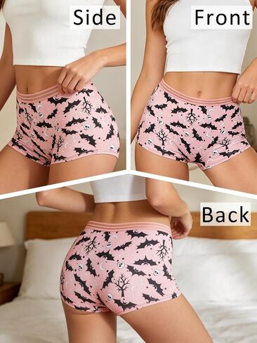 Dircho Women's Gothic Boy Short Panties 4 Pack, Spooky Cute Skull Print Mesh Boxer Briefs for Women in Kuwait