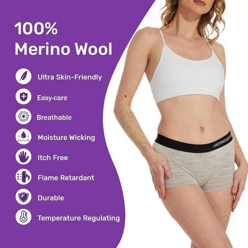 MERINNOVATION 100% Merino Wool Boxer Briefs for Women Size XL 2 Packs Underwear Boy Shorts Everyday Breathable Anti-Odor Grey Marl in Saudi Arabia