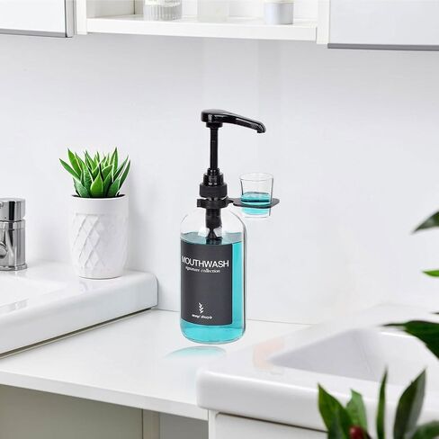 Clear Glass Mouthwash Dispenser with Black Cup Holder and Pump, 16 Oz Rustic Boho Mouthwash Dispenser for Bathroom Farmhouse Decor - 1 Pack in Kuwait