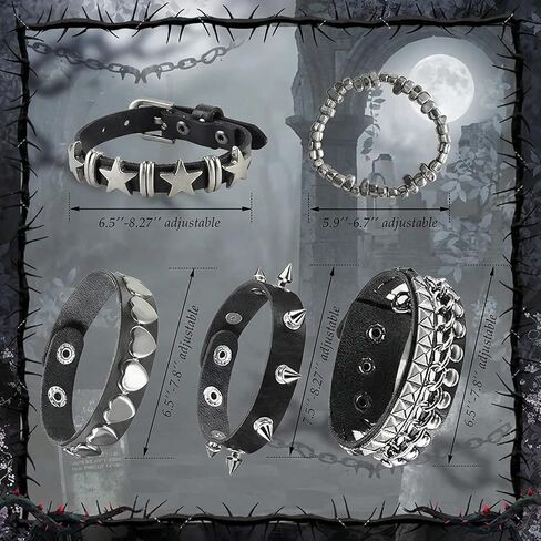 5 PCS Punk Studded Bracelets for Women Men, Rock Alternative Style Metal Rivet Wristbands, Hip Hop Edgy Jewelry Set, Aesthetic Grunge Alternative Bangle Accessories Pack Present Item in Saudi Arabia