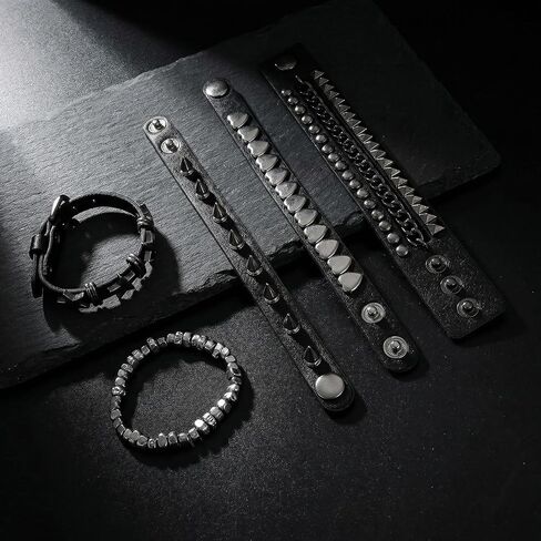5 PCS Punk Studded Bracelets for Women Men, Rock Alternative Style Metal Rivet Wristbands, Hip Hop Edgy Jewelry Set, Aesthetic Grunge Alternative Bangle Accessories Pack Present Item in Saudi Arabia