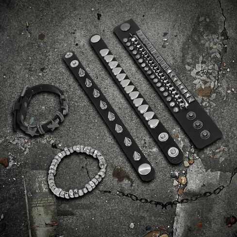 5 PCS Punk Studded Bracelets for Women Men, Rock Alternative Style Metal Rivet Wristbands, Hip Hop Edgy Jewelry Set, Aesthetic Grunge Alternative Bangle Accessories Pack Present Item in Saudi Arabia