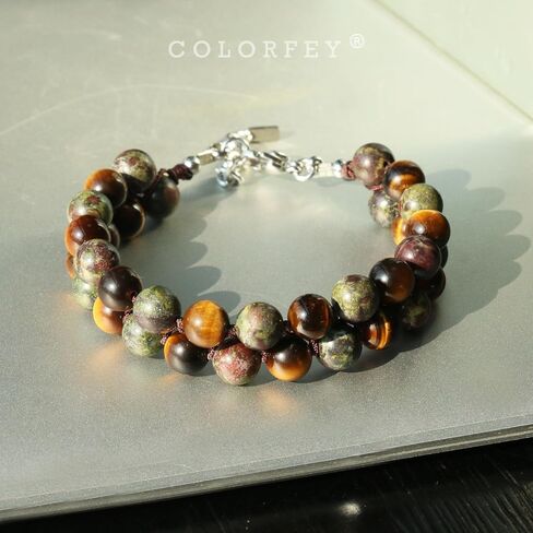 Authentic Tiger Eye Stone Bracelet for Men, Handmade Mens Bracelet Premium Tiger Eye Dragon Bloodstone Bead Bracelets Double Wrap, 7.5" Energy Tiger Eye Crystal Stone Jewelry for Men Women in Saudi Arabia