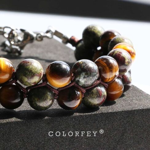 Authentic Tiger Eye Stone Bracelet for Men, Handmade Mens Bracelet Premium Tiger Eye Dragon Bloodstone Bead Bracelets Double Wrap, 7.5" Energy Tiger Eye Crystal Stone Jewelry for Men Women in Saudi Arabia