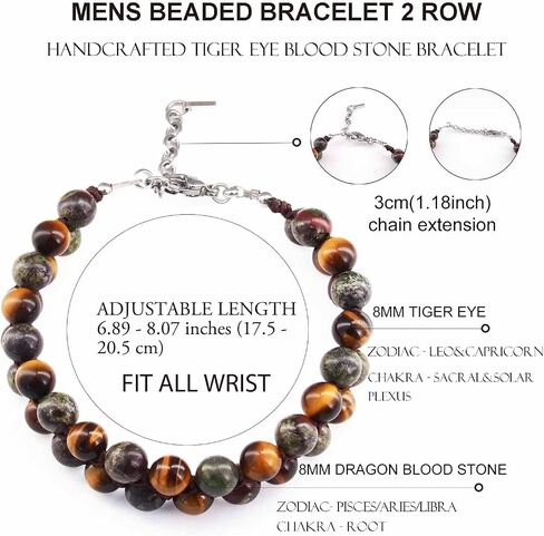 Authentic Tiger Eye Stone Bracelet for Men, Handmade Mens Bracelet Premium Tiger Eye Dragon Bloodstone Bead Bracelets Double Wrap, 7.5" Energy Tiger Eye Crystal Stone Jewelry for Men Women in Saudi Arabia