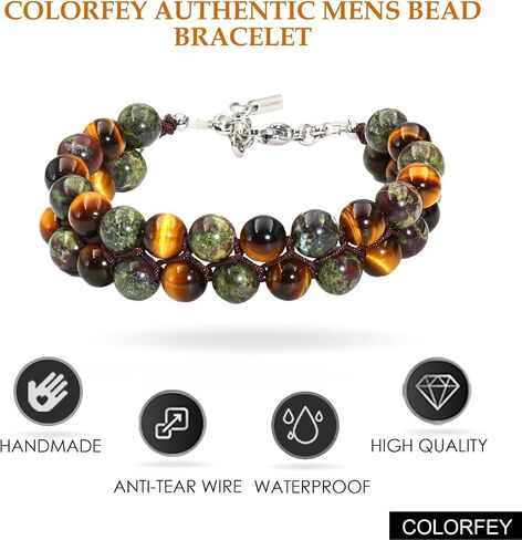 Authentic Tiger Eye Stone Bracelet for Men, Handmade Mens Bracelet Premium Tiger Eye Dragon Bloodstone Bead Bracelets Double Wrap, 7.5" Energy Tiger Eye Crystal Stone Jewelry for Men Women in Saudi Arabia