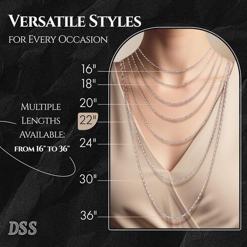 DSS 925 Sterling Silver Necklace for Women Lobster Claw Clasps, Sterling Silver Chain, Italian Jewelry for Women - Made in Italy in Kuwait