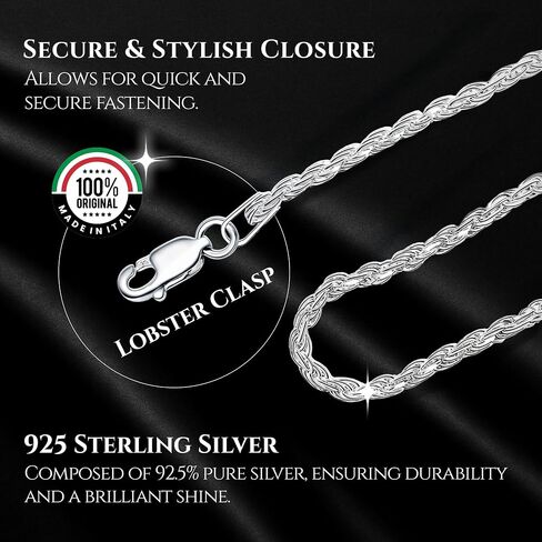 DSS 925 Sterling Silver Necklace for Women Lobster Claw Clasps, Sterling Silver Chain, Italian Jewelry for Women - Made in Italy in Kuwait