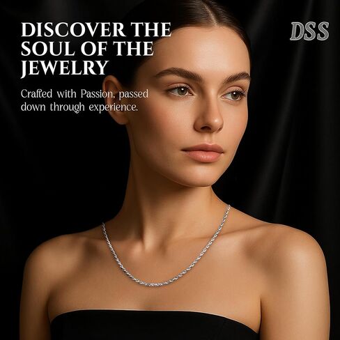 DSS 925 Sterling Silver Necklace for Women Lobster Claw Clasps, Sterling Silver Chain, Italian Jewelry for Women - Made in Italy in Kuwait
