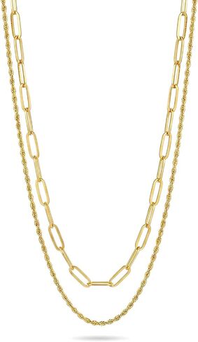 14k Gold Plated Layered necklaces for women | Cubic Zirconia Necklaces,Cuban Chain, Herringbone Chain, Figaro,Paperclip Layering Chains, Trendy Gold Necklaces Stack in Saudi Arabia