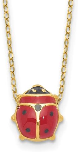 14K Yellow Gold Black and Red Enameled Ladybug Cable Chain Necklace 17" in Kuwait