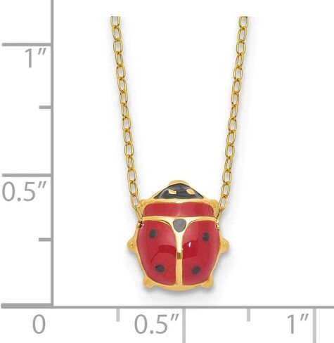 14K Yellow Gold Black and Red Enameled Ladybug Cable Chain Necklace 17" in Kuwait