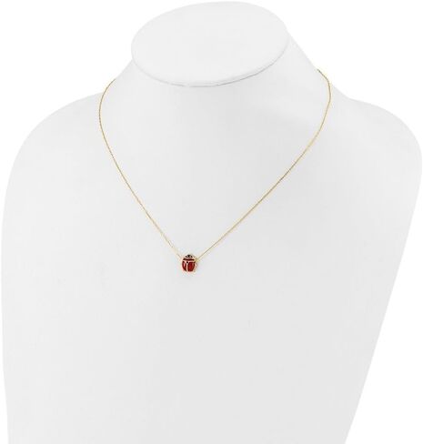 14K Yellow Gold Black and Red Enameled Ladybug Cable Chain Necklace 17" in Kuwait