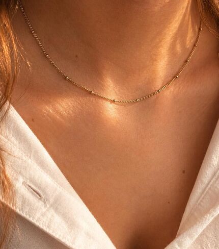 14K Gold Satellite Beaded Chain Necklace for Women, Dainty 1.5mm Ball Station Chain, 16-22 Inches, Hypoallergenic, Non-Tarnish, Cadenas de Oro 14K para Mujer in Saudi Arabia