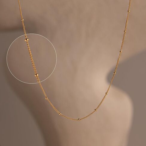 14K Gold Satellite Beaded Chain Necklace for Women, Dainty 1.5mm Ball Station Chain, 16-22 Inches, Hypoallergenic, Non-Tarnish, Cadenas de Oro 14K para Mujer in Saudi Arabia