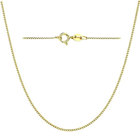 14K Solid Yellow Gold Box Chain Necklace for Women, 0.6mm & 1mm, Length 16-30 Inches in Saudi Arabia