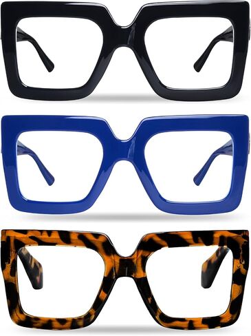 hoyuwak 3PCS Oversized Square Blue Light Glasses Big Frame Computer Eyewear Thick Fashion Clear Glasses for Women Fashion in Kuwait