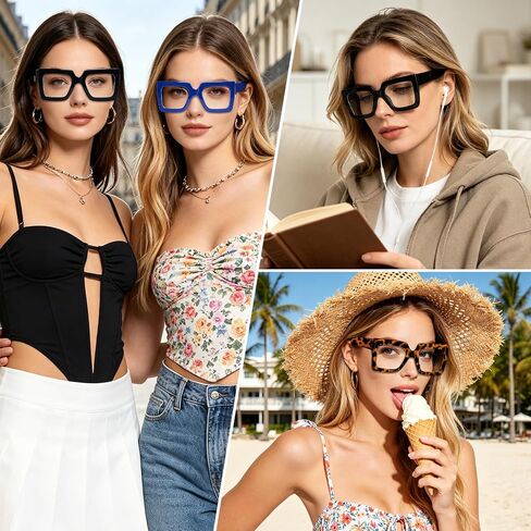hoyuwak 3PCS Oversized Square Blue Light Glasses Big Frame Computer Eyewear Thick Fashion Clear Glasses for Women Fashion in Kuwait