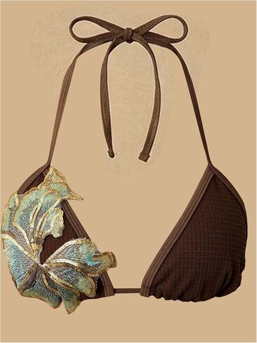 MakeMeChic Women's 3 Piece Bikini Set Floral Halter String Thong Swimsuit with Sarong Skirt in Kuwait