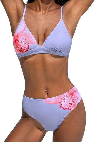CUPSHE Women's Bikini Set Triangle Two Piece Swimsuit V Neck Bathing Suit Spaghetti Straps Back Tie Retro Swimwear in Kuwait