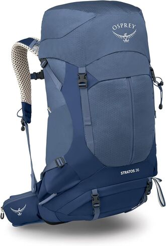 Osprey Stratos 34L Men's Hiking Backpack - Camping Bag with Waterproof Raincover, Bottle Pockets, & Gear Straps, Nirvana Blue in Kuwait