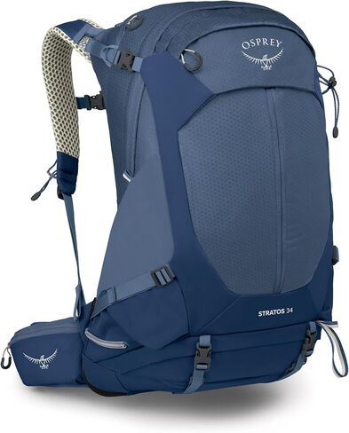 Osprey Stratos 34L Men's Hiking Backpack - Camping Bag with Waterproof Raincover, Bottle Pockets, & Gear Straps, Nirvana Blue in Kuwait
