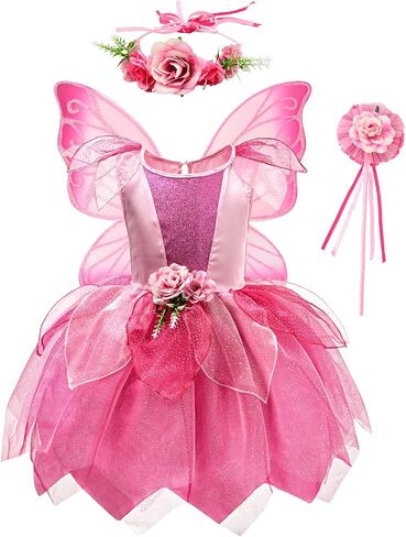 DJDLPARTY Fairy Costume for Girls 4-8Y, Toddler Kids Butterfly Costume Set with Dresses Wings Headband for Halloween Cosplay in Saudi Arabia