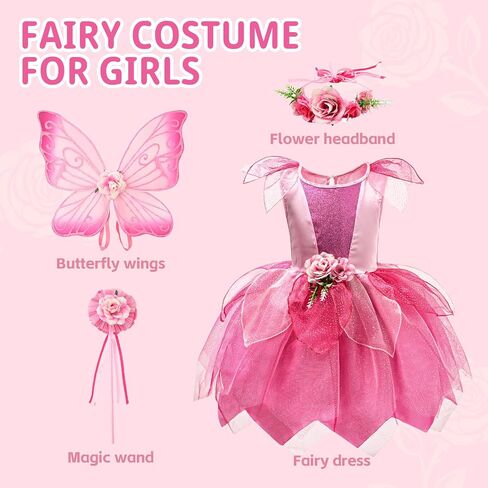DJDLPARTY Fairy Costume for Girls 4-8Y, Toddler Kids Butterfly Costume Set with Dresses Wings Headband for Halloween Cosplay in Saudi Arabia