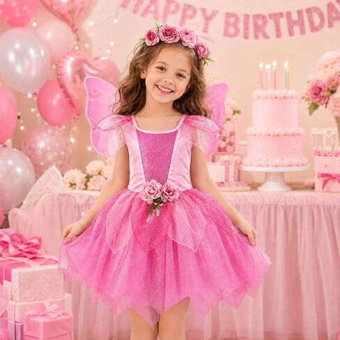 DJDLPARTY Fairy Costume for Girls 4-8Y, Toddler Kids Butterfly Costume Set with Dresses Wings Headband for Halloween Cosplay in Saudi Arabia