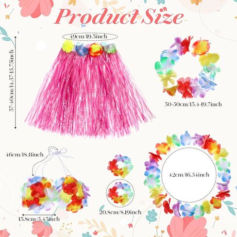 Hawaiian Hula Dancer Grass Skirt with Flower Costume Set Birthday Tropical Beach Party Decorations 40cm in Kuwait