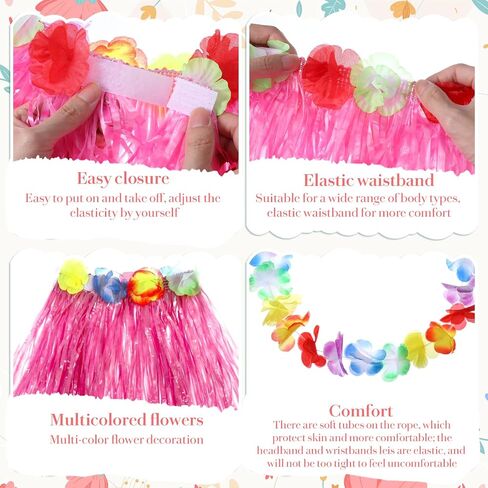 Hawaiian Hula Dancer Grass Skirt with Flower Costume Set Birthday Tropical Beach Party Decorations 40cm in Kuwait