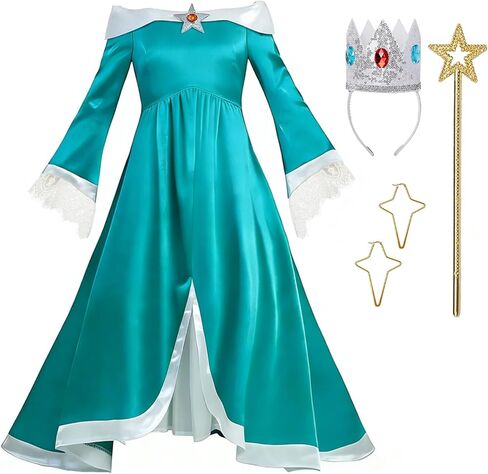 Kids Princess Costume Girls Galaxy Movie Off Shoulder Fancy Dress with Crown Wand Accessories Cosplay Party in Kuwait