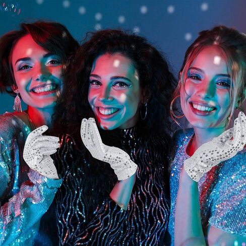 SATINIOR 1 Pairs Silver Sequin Gloves Mesh Glitter Gloves Sequin Dance Mittens for Men Women Dress Costume Accessories in Kuwait