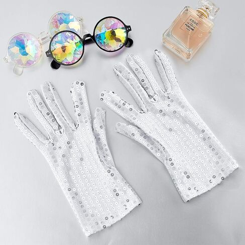 SATINIOR 1 Pairs Silver Sequin Gloves Mesh Glitter Gloves Sequin Dance Mittens for Men Women Dress Costume Accessories in Kuwait