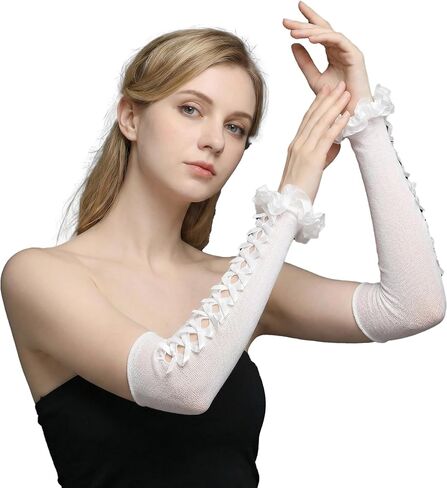 Fingerless Lace Gloves Women Gothic Bowtie Arm Sleeves Y2K for Lolita Dress Mesh Ruffles Lace Arm Sleeves For Wedding in Saudi Arabia