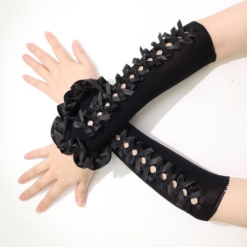 Fingerless Lace Gloves Women Gothic Bowtie Arm Sleeves Y2K for Lolita Dress Mesh Ruffles Lace Arm Sleeves For Wedding in Saudi Arabia