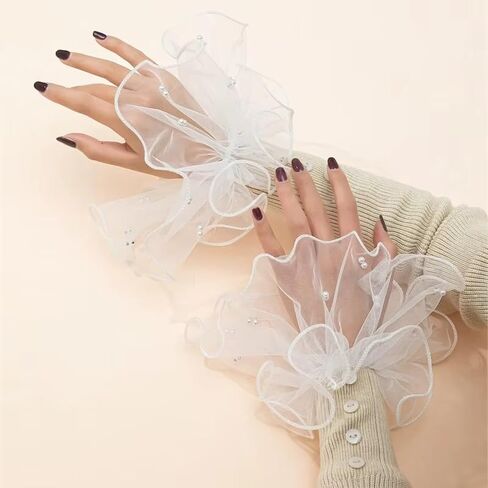 AUOCATTAIL Lace pearl Cuffs Elastic Bracelet Elegant hand Sleeves Women Bride Wedding Party Fake Gloves Accessories in Kuwait