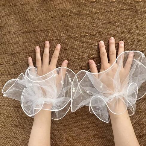 AUOCATTAIL Lace pearl Cuffs Elastic Bracelet Elegant hand Sleeves Women Bride Wedding Party Fake Gloves Accessories in Kuwait