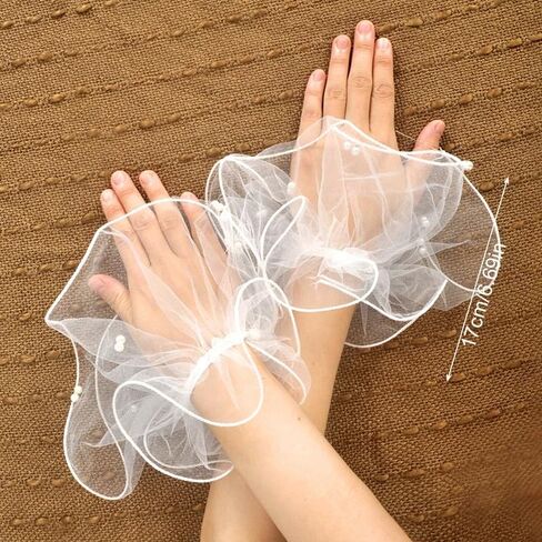 AUOCATTAIL Lace pearl Cuffs Elastic Bracelet Elegant hand Sleeves Women Bride Wedding Party Fake Gloves Accessories in Kuwait