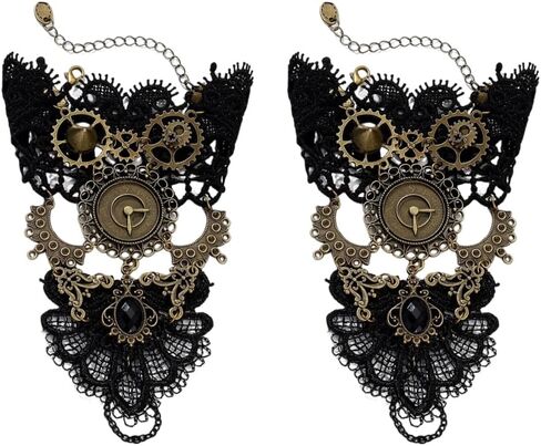 Fingerless Gloves Gothic Victorian Steampunk Wristband Bronze Gears Hand Chains Lace Wristbands Clock Gloves in Kuwait