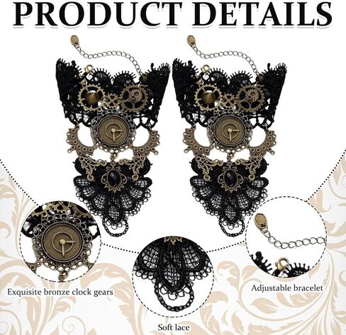 Fingerless Gloves Gothic Victorian Steampunk Wristband Bronze Gears Hand Chains Lace Wristbands Clock Gloves in Kuwait