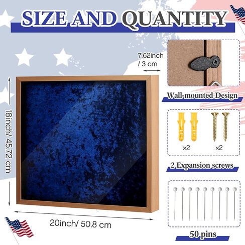 Silipull Military Law Enforcement Memorabilia Shadow Box 20"x18" Police Badge Solid Wood Display Case Awards Medals Wall Mount Case with Blue Embossed Velvet for Police Sheriff in Kuwait