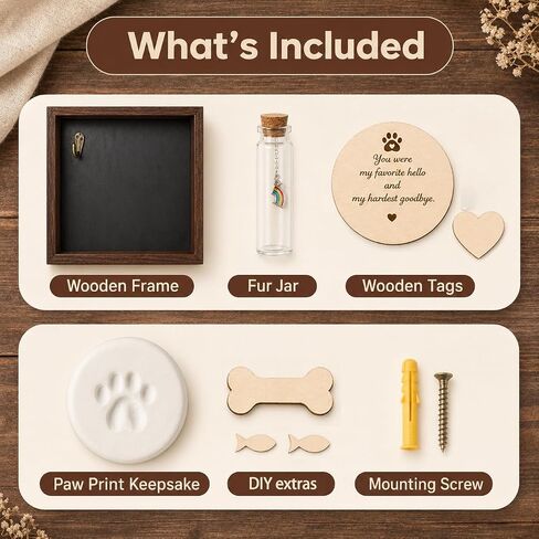 Pet Memorial Shadow Box, Rustic Solid Wood Keepsake Frame with Paw Print Kit, Fur Keepsake Jar & Collar Hook, Sympathy Gift for Dog & Cat Loss, Tabletop or Wall Display in Saudi Arabia