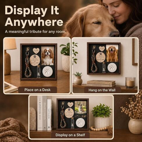 Pet Memorial Shadow Box, Rustic Solid Wood Keepsake Frame with Paw Print Kit, Fur Keepsake Jar & Collar Hook, Sympathy Gift for Dog & Cat Loss, Tabletop or Wall Display in Saudi Arabia
