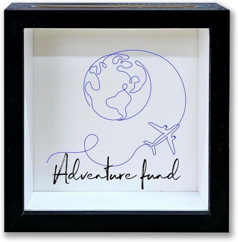 Adventure Fund Black Shadow Box Frame, Honeymoon Fund Box with Slot, Globe Themed Travel Memory Box, Adventure Archive Box Gifts, Decorative Wooden Money Savings, Wedding Gifts for Newlyweds -02 in Saudi Arabia